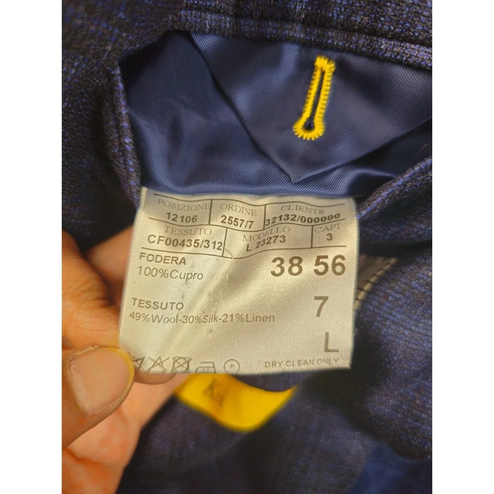 Canali Kei Blazer 56L/46L Navy Blue Plaid Wool Silk Linen Jacket Sport Coat